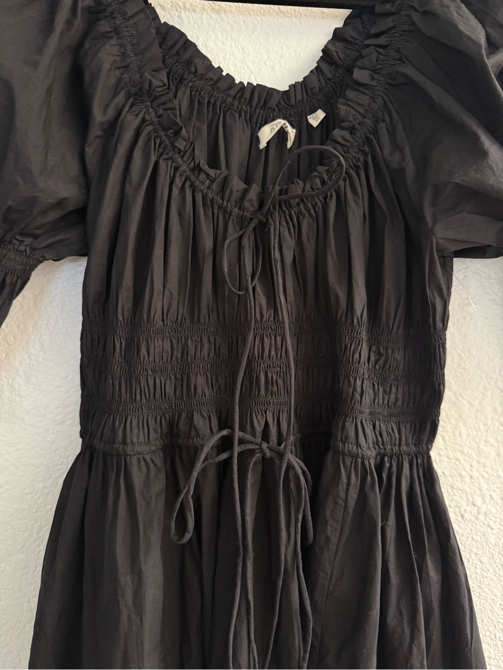 DÔEN Ischia Smocked Puff Sleeve Midi Dress Black Size XL - Picture 8 of 10